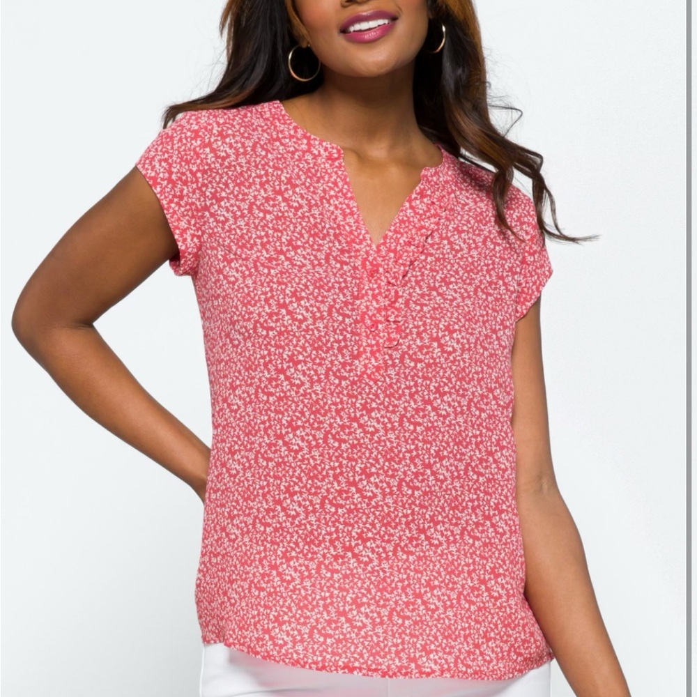 Monday Fun- Antonella Button Detail Pink and white Floral Print Blouse